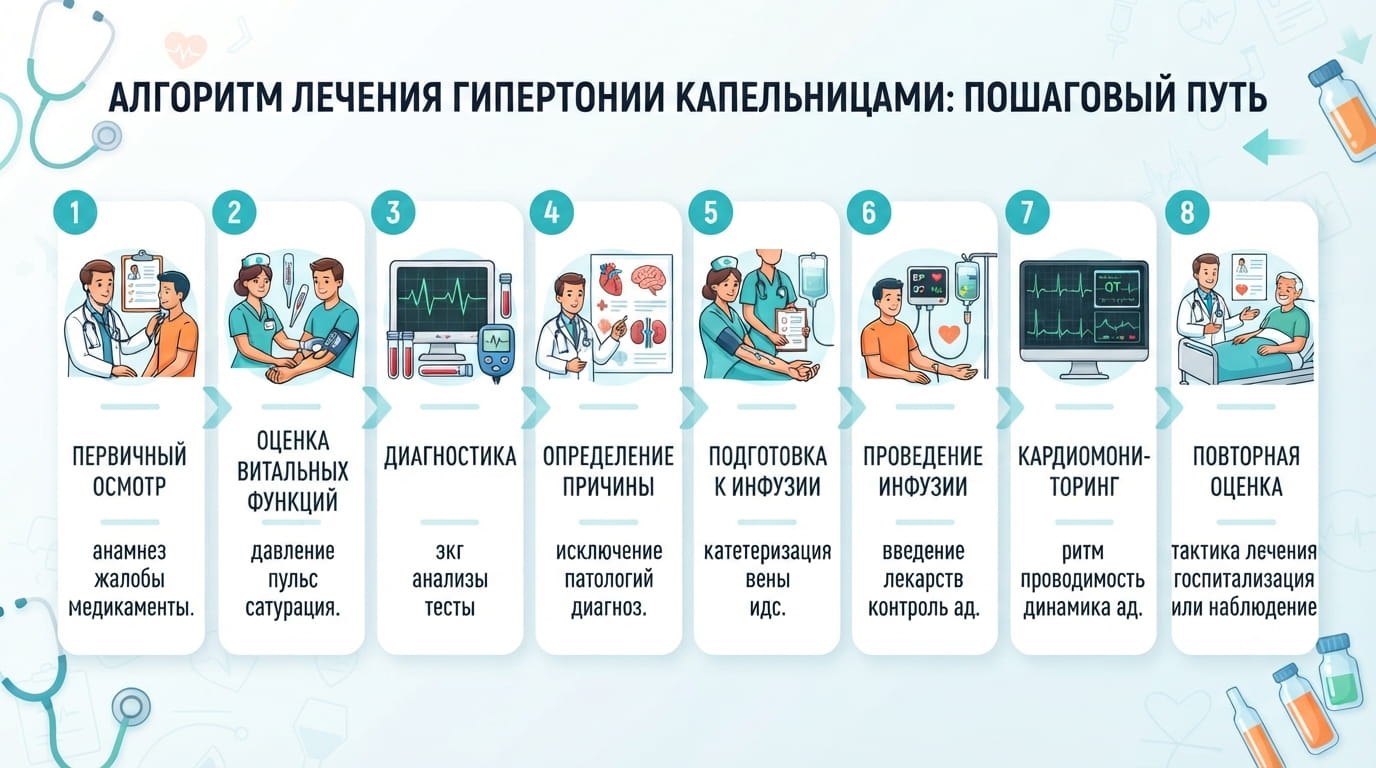 Алгоритм лечения гипертонии капельницами - пошаговый путь